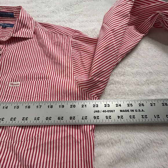 Faconnable Mens Red & White Striped Button-Up Long Sleeve Cotton Shirt Medium - Picture 5 of 6
